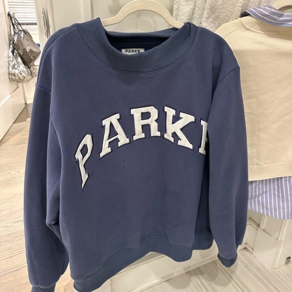 Parke Navy Arch Logo Crew Mockneck Sweatshirt